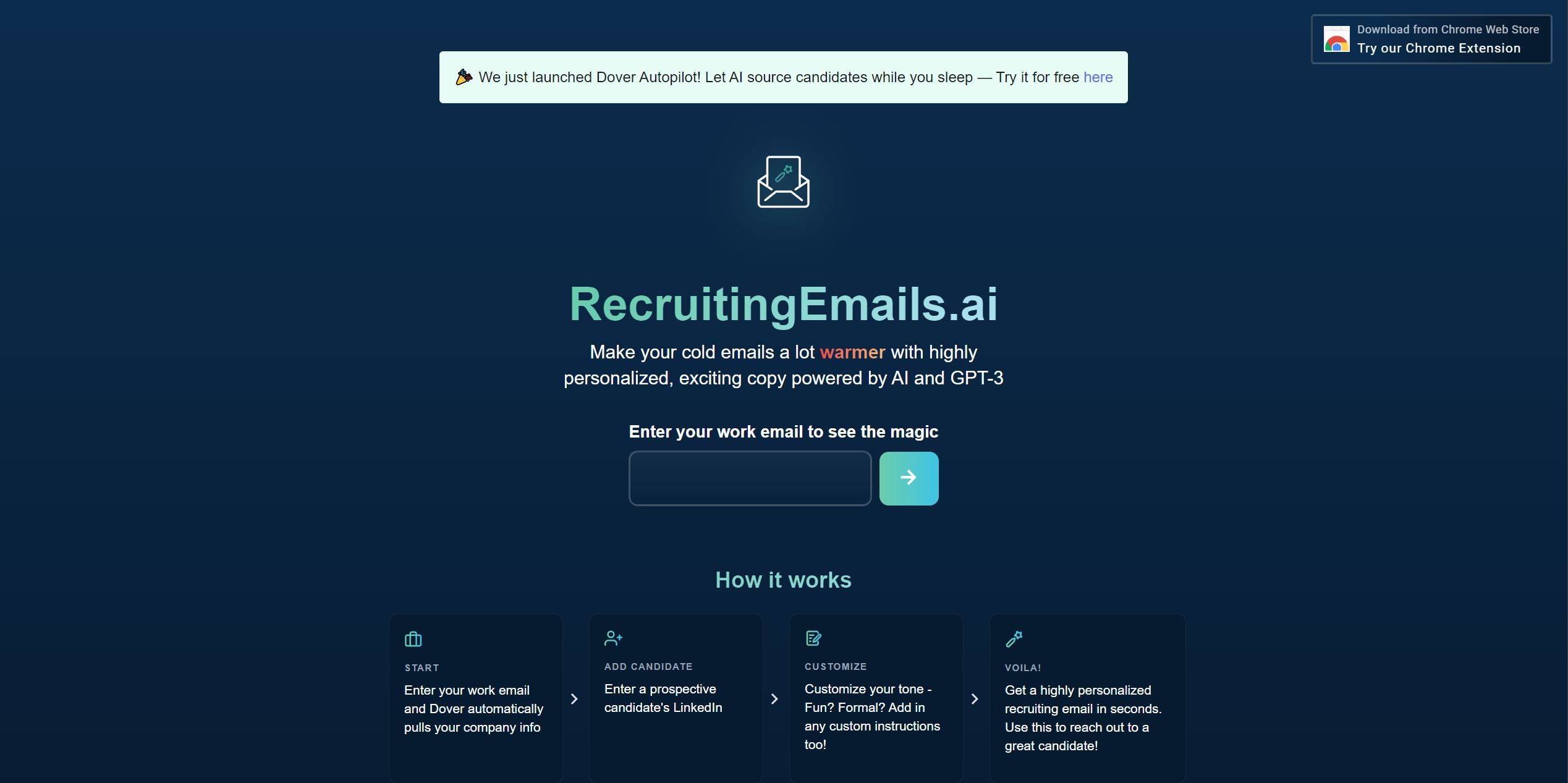 DoverDover is an AI tool for recruiters to send personalized