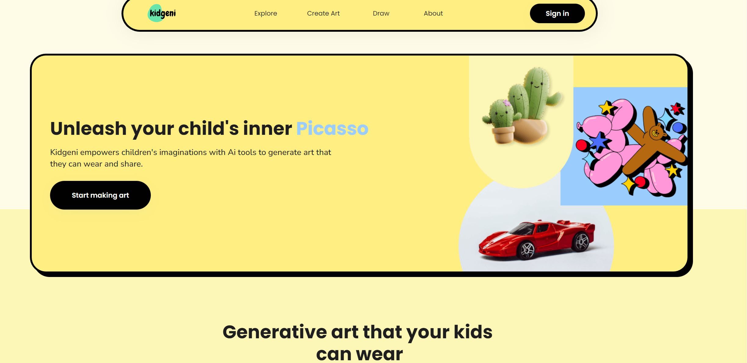 KidgeniKidgeni is an AI art creator for kids to design