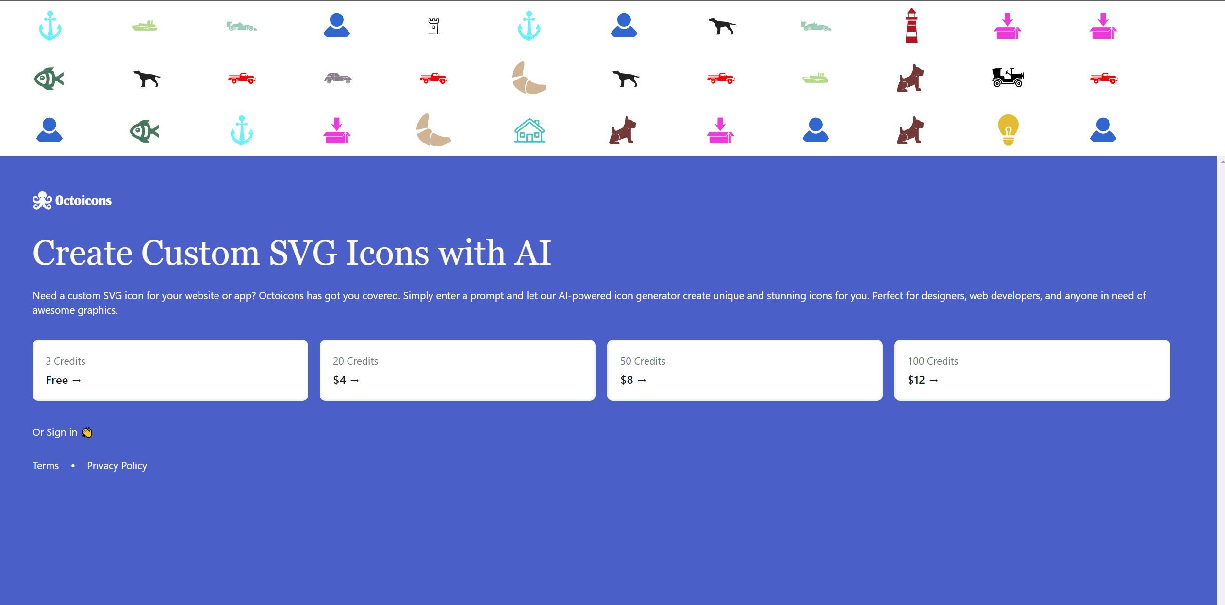 OctoiconsUse AI to design personalized SVG icons for various applications