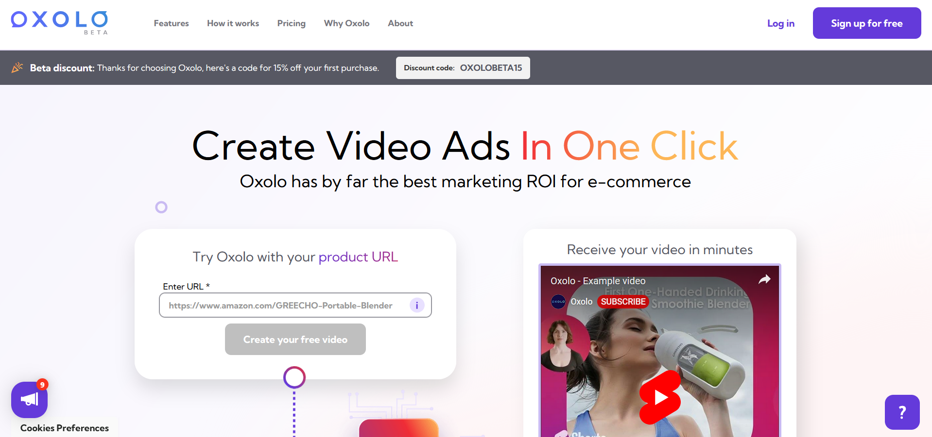 OxoloOxolo summarizes e commerce product listings into video scripts using URL