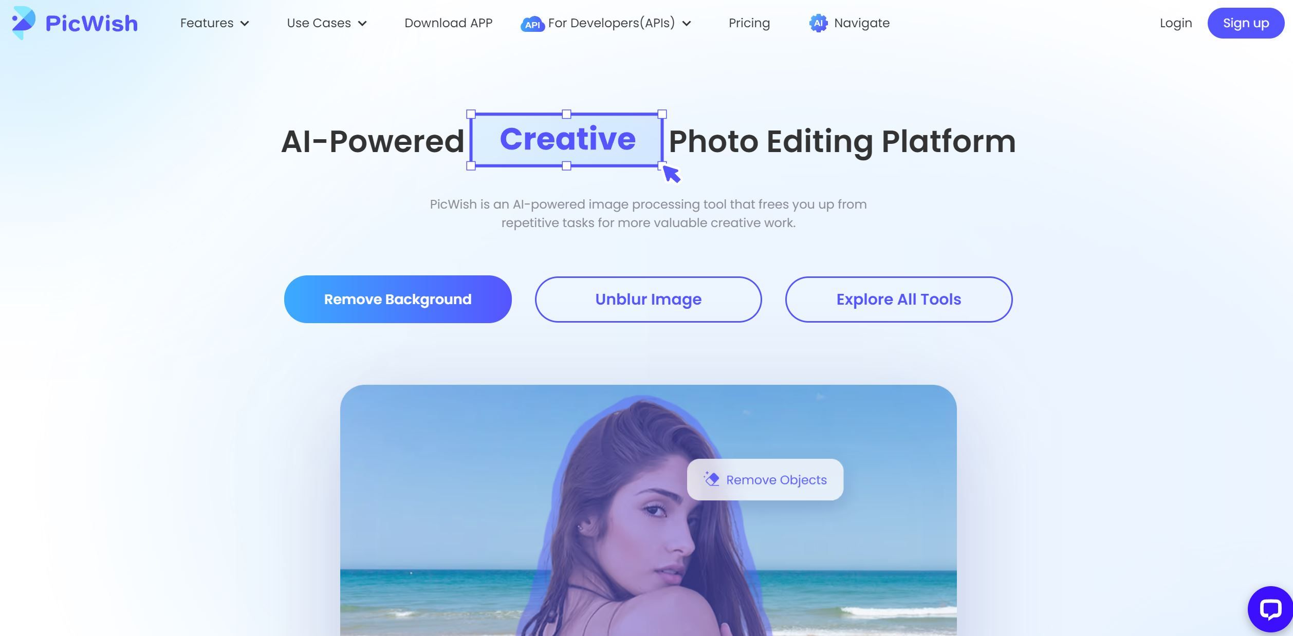 PicWishPicWish offers a seamless photo editing experience for users to