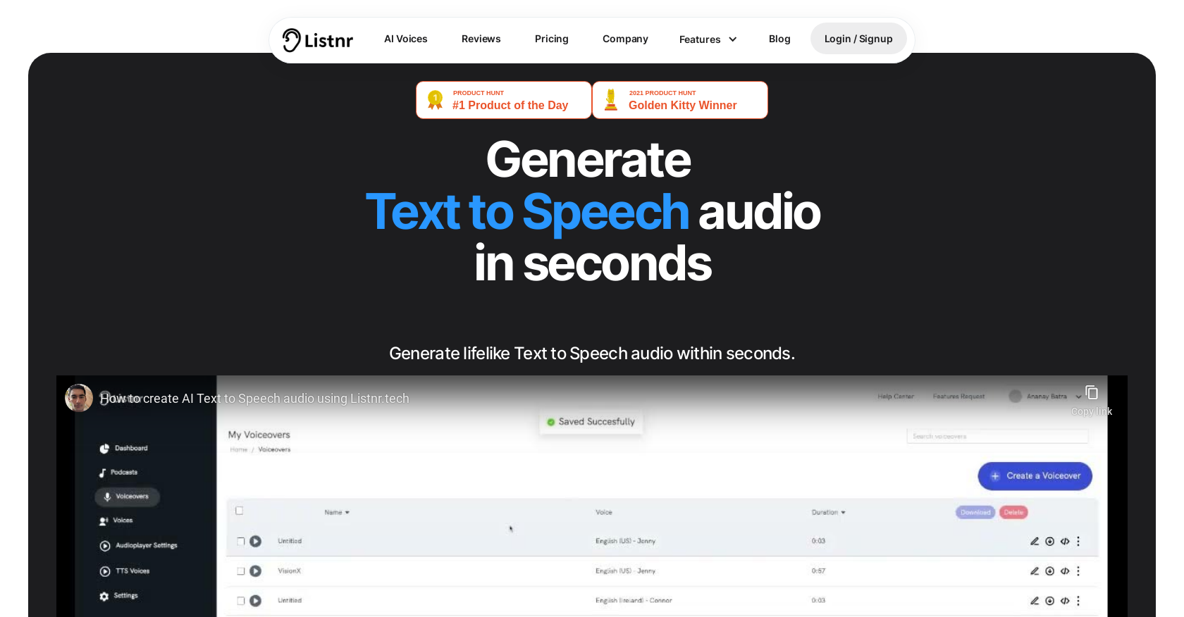 ListnrText to Voice with 600 voices in 80 languages exportable in MP3WAV